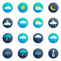 Weather icon set. Modern weather forecast symbols. Vector illustration. Royalty Free Stock Photo